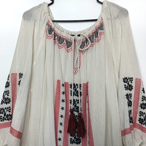 Topshop NWOT Boho Embroidered Dress with Tassels L - Picture 4 of 16